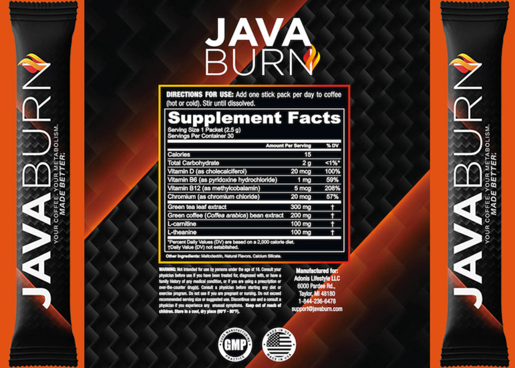 Java Burn Ingredients Label